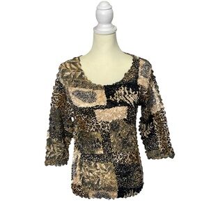 ABC Collection Patchwork Animal Print Crinkle Top Stretchy Ecelectic Art To Wear